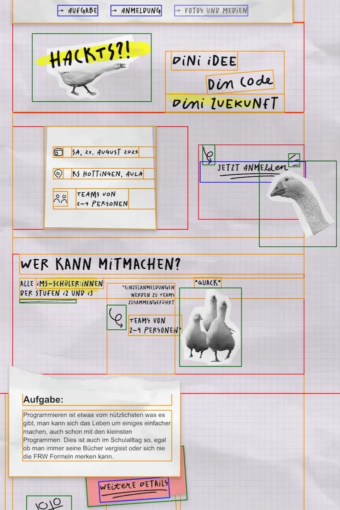 hackts.ch homepage with debug rendering